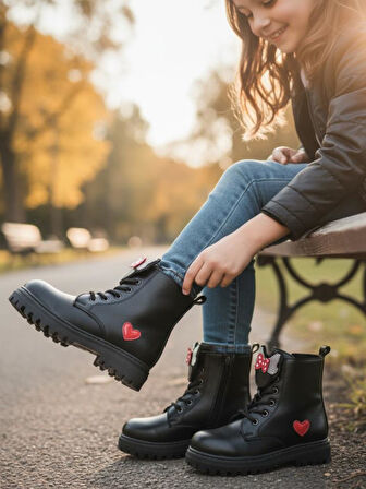 Kız Çocuk Suya Soğuk Havaya Dayanıklı Minnie Figürlü Kışlık Siyah Rugan Bot Ayakkabı 