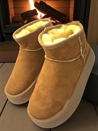 Kadın Taba Ultra Mini Süet Kısa Bilek Kışlık Sıcak Tutan İçi Kürklü Kışlık Taban Bot