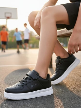 Unisex Çocuk Siyah / Beyaz Fınster Spor Ayakkabı Cırtlı Hafif Taban Rahat Sneaker