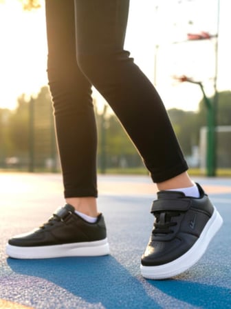 Unisex Çocuk Siyah / Beyaz Fınster Spor Ayakkabı Cırtlı Hafif Taban Rahat Sneaker