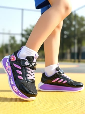 Kız Çocuk Parlak Simli Siyah Fuşya Spor Ayakkabı Rahat Hafif Esnek Taban Sneaker