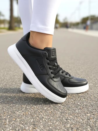 FINSTER WMN Siyah / Beyaz Kadın Sneaker Cilt Spor Ayakkabı Sneaker 