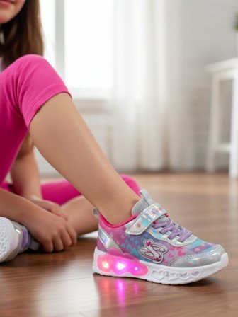 Kız Çocuk Işıklı Fuspetli Hafif Rahat Yumuşak Taban Pembe&Pudra Spor Ayakkabı  Sneaker