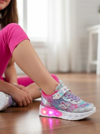 Kız Çocuk Işıklı Fuspetli Hafif Rahat Yumuşak Taban Pembe&Pudra Spor Ayakkabı  Sneaker