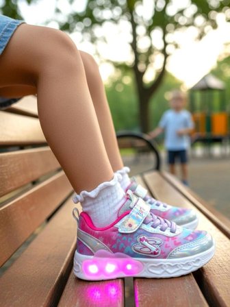 Kız Çocuk Işıklı Fuspetli Hafif Rahat Yumuşak Taban Pembe&Pudra Spor Ayakkabı  Sneaker