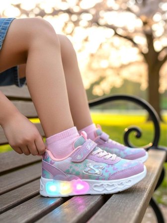 Kız Çocuk Işıklı Fuspetli Hafif Rahat Yumuşak Taban Pembe&Pudra Spor Ayakkabı  Sneaker