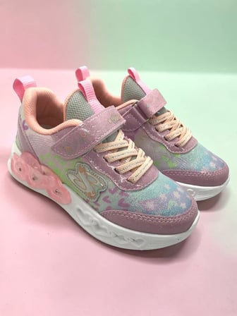 Kız Çocuk Işıklı Fuspetli Hafif Rahat Yumuşak Taban Pembe&Pudra Spor Ayakkabı  Sneaker