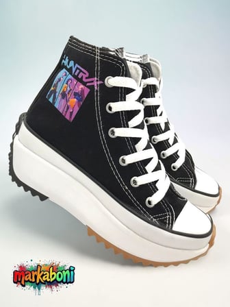 Demon Hunter Huntrix Çizim Baskılı Siyah Bilekli Kalın Yüksek Tabanlı Spor Ayakkabı Sneaker