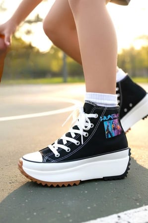 Demon Hunter Huntrix Çizim Baskılı Siyah Bilekli Kalın Yüksek Tabanlı Spor Ayakkabı Sneaker