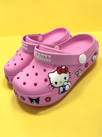 Kız Çocuk Pembe Kitty Kromi Figürlü Kaymaz Taban Terlik Havuz Plaj Deniz Sandaleti