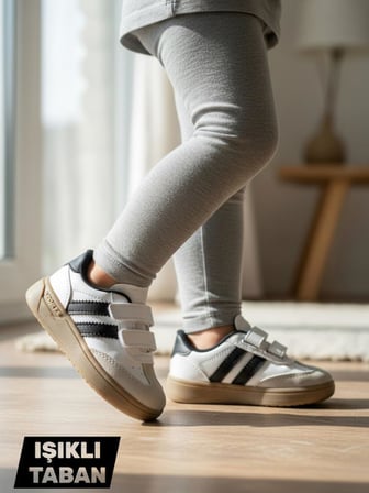 Unisex Çocuk Cırtlı Hafif  Kaymaz Taban Işıklı Spor Ayakkabı Sneaker