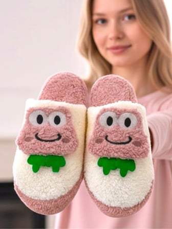Kadın Kurbağa Figürlü Sessiz Taban Peluş Ev Terliği