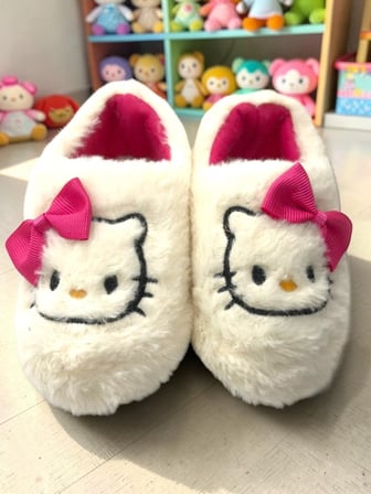 Kız Çocuk Pembe Renk Kitty & Kromi Figürlü Kışlık Yumuşacık Ev Pandufu