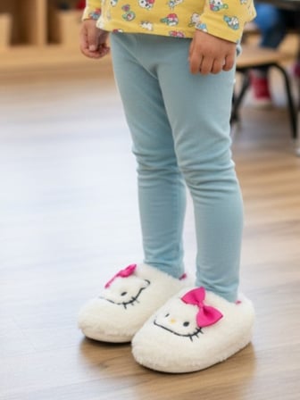 Kız Çocuk Pembe Renk Kitty & Kromi Figürlü Kışlık Yumuşacık Ev Pandufu