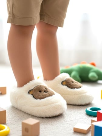 Erkek Çocuk Pofuduk Yünlü Panduf Ev Anaokulu Ayakkabısı 
