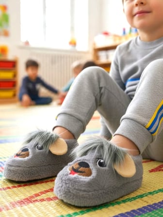 Erkek Çocuk Pofuduk Yünlü Panduf Ev Anaokulu Ayakkabısı 