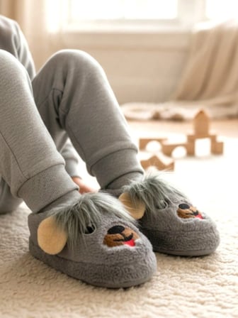 Erkek Çocuk Pofuduk Yünlü Panduf Ev Anaokulu Ayakkabısı 