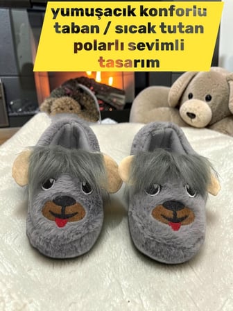 Erkek Çocuk Pofuduk Yünlü Panduf Ev Anaokulu Ayakkabısı 
