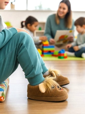 Erkek Çocuk Pofuduk Yünlü Panduf Ev Anaokulu Ayakkabısı 