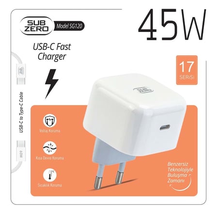 Subzero Infinix HOT 50I Uyumlu SG120 45W PD USB-C to Type-C Hızlı Şarj Aleti + Kablo