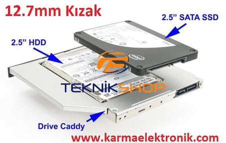 DVD den İkinci HDD SSD CADDY Kızak 12.5mm 2.Harddisk Yeri Ver.2 /Kalın
