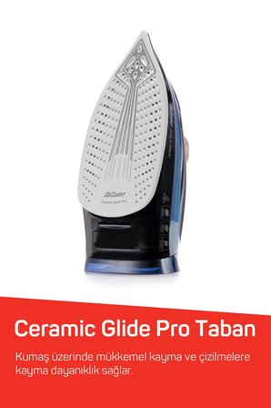 AR6043 Steamlux Buharlı Ütü Seramik Taban 3000W, 225 gr/min Şok Buhar, Mavi