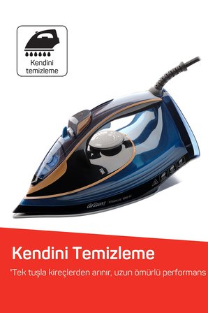 AR6043 Steamlux Buharlı Ütü Seramik Taban 3000W, 225 gr/min Şok Buhar, Mavi