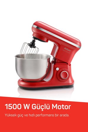 AR1189 Crust Mix Lite Stand Mikser 1500W, 5L Hazneli Hamur Yoğurma, 3 Aparat, Kırmızı