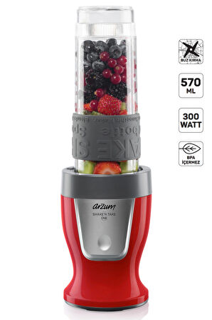 Arzum AR1120 Shake’N Take One Smoothie Buz Kırma 300w 570ml Şişe Kişisel Blender - Kırmızı