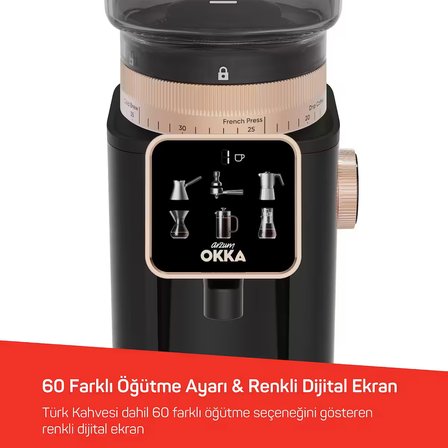 OK0044 Okka Master Grind Kahve Öğütücü, 60 Öğütme Ayarlı, Dijital Ekranlı, Bakır