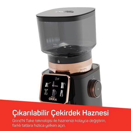 OK0044 Okka Master Grind Kahve Öğütücü, 60 Öğütme Ayarlı, Dijital Ekranlı, Bakır