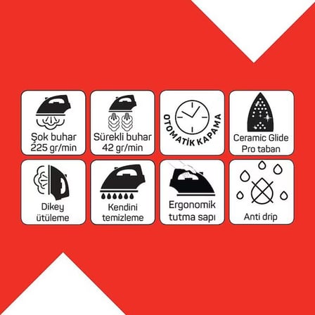 Arzum AR6052 Steamlux Buharlı Ütü Seramik Taban 3000W, 225 gr/min Şok Buhar, Mavi