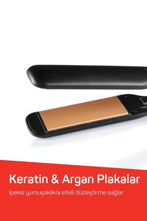 AR5192 Mona Sense Geniş Plakalı Saç Düzleştirici, Keratin, Argan Yağlı Plaka,İyon Teknolojisi,Siyah