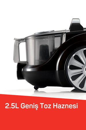 FL493 Felix Pegno Cyclone Filtreli 2,5 lt Toz Torbasız Elektrikli Süpürge,899W,HEPA Filtre,Gri