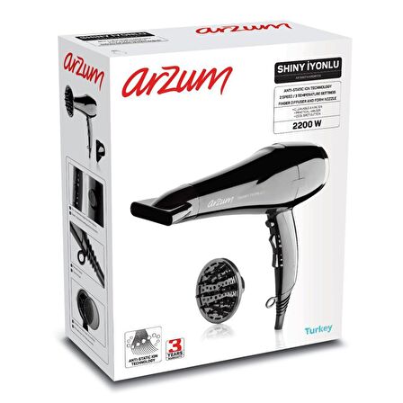 Arzum AR5007 Shiny 2200 W AC Motor Sıcak ve Soğuk İyonlu Saç Kurutma ve Fön Makinesi