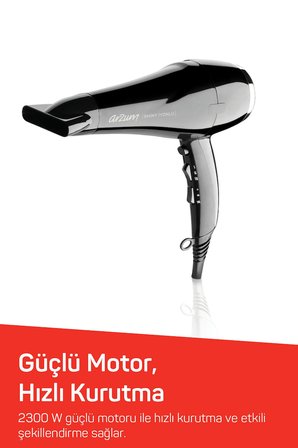 AR5007 Shiny İyonlu Saç Kurutma Makinesi, Difüzörlü Başlıklı, 2200W, Siyah