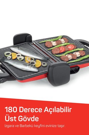 AR2007 Sultane 1800W 4 Dilim Kapasiteli Izgara ve Tost Makinesi, 180 Derece Açılır Gövde, Kırmızı