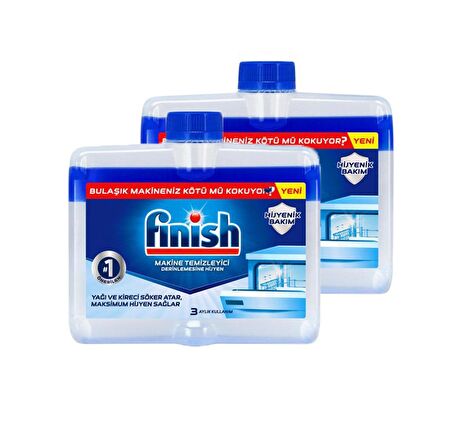 Finish Bulaşık Makine Temizleyici Sıvı 2 x 250 Ml Mavi + Mavi