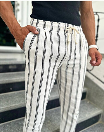 Çizgili Keten Jogger