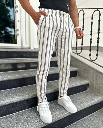 Çizgili Keten Jogger