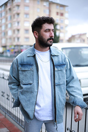 Cep Detay Denim Ceket