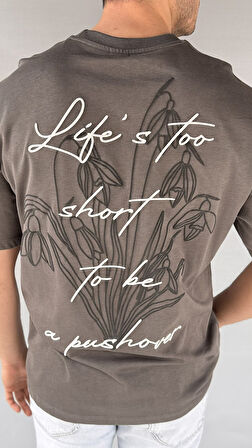 Life Baskılı Koyu Gri Erkek T-shirt
