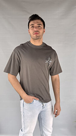 Life Baskılı Koyu Gri Erkek T-shirt