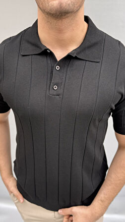 Çizgili Triko Yakalı T-shirt