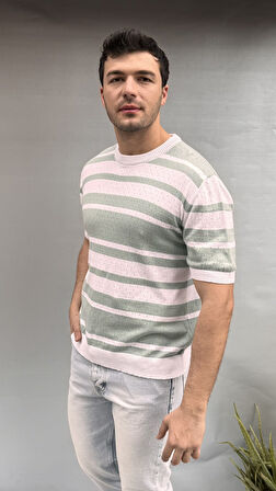 Çizgi Detay Delikli Triko T-shirt