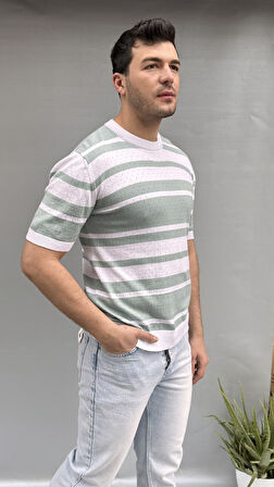 Çizgi Detay Delikli Triko T-shirt