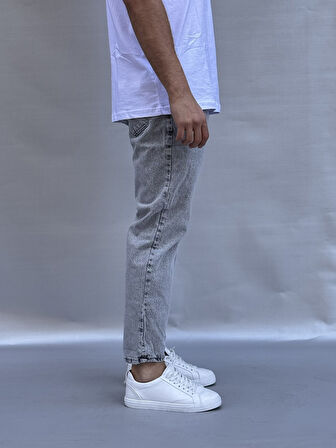 Açık Gri Yıkamalı Boyfriend Pantolon