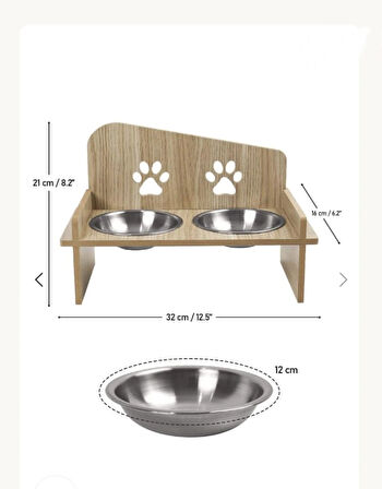 Ahşap Kedi Köpek Mama Su Kabı Standı, Metal Suluk ve Mama Kabı