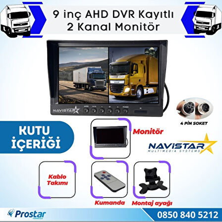 Kayıtlı 9 inç ikiye Bölen 2 Kanal Split AHD 1080P/720P destekli 4 Pin 256 GB SD Destekli Monitör