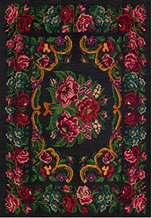 Çam Halı Gloria TD732 Siyah Karabağ Desen Dokuma Saçaklı Kilim Listeye Geri Dön